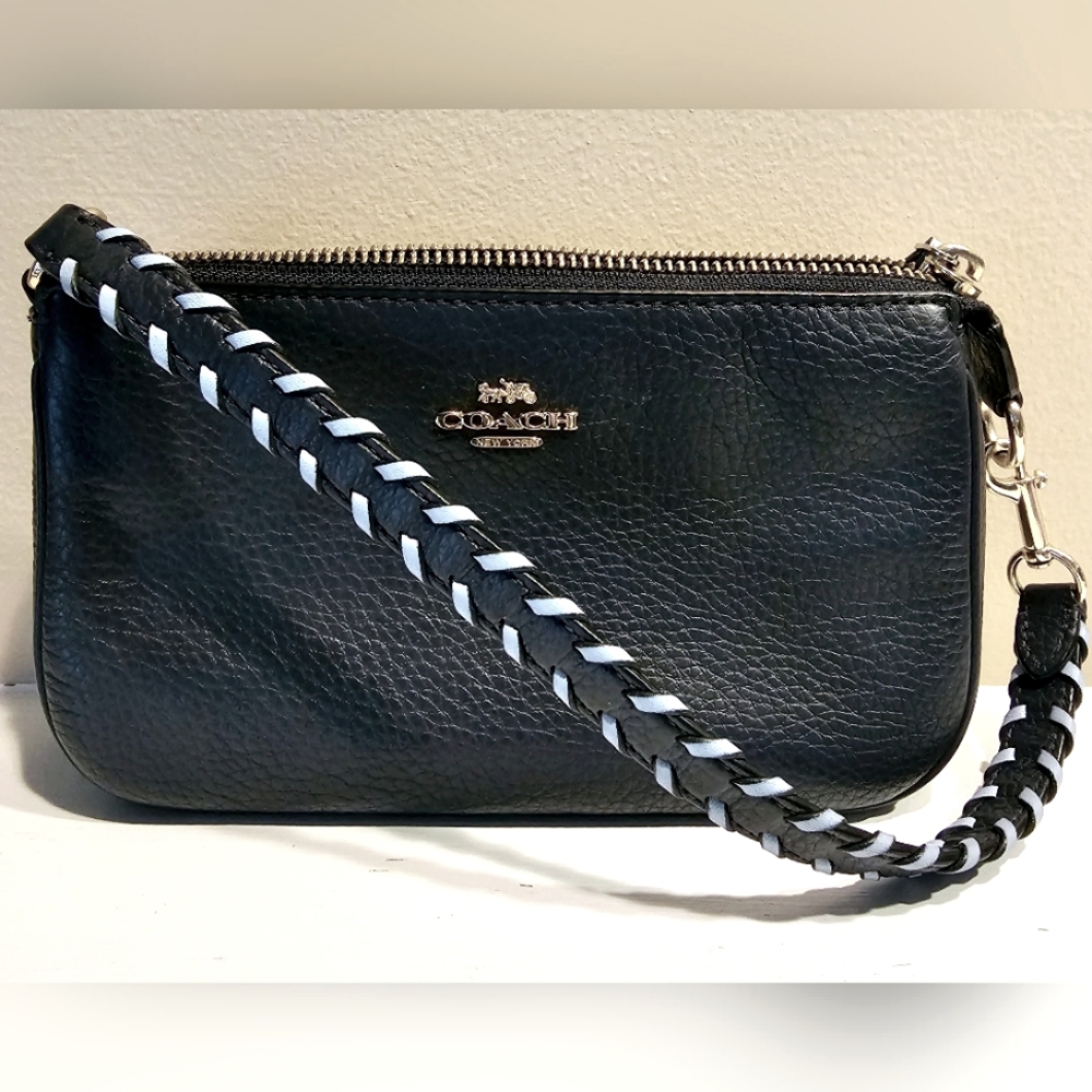 Coach Dark Navy Small Cosmetic Make up Bag, Small Clutch Party Handbag, Wristlet
